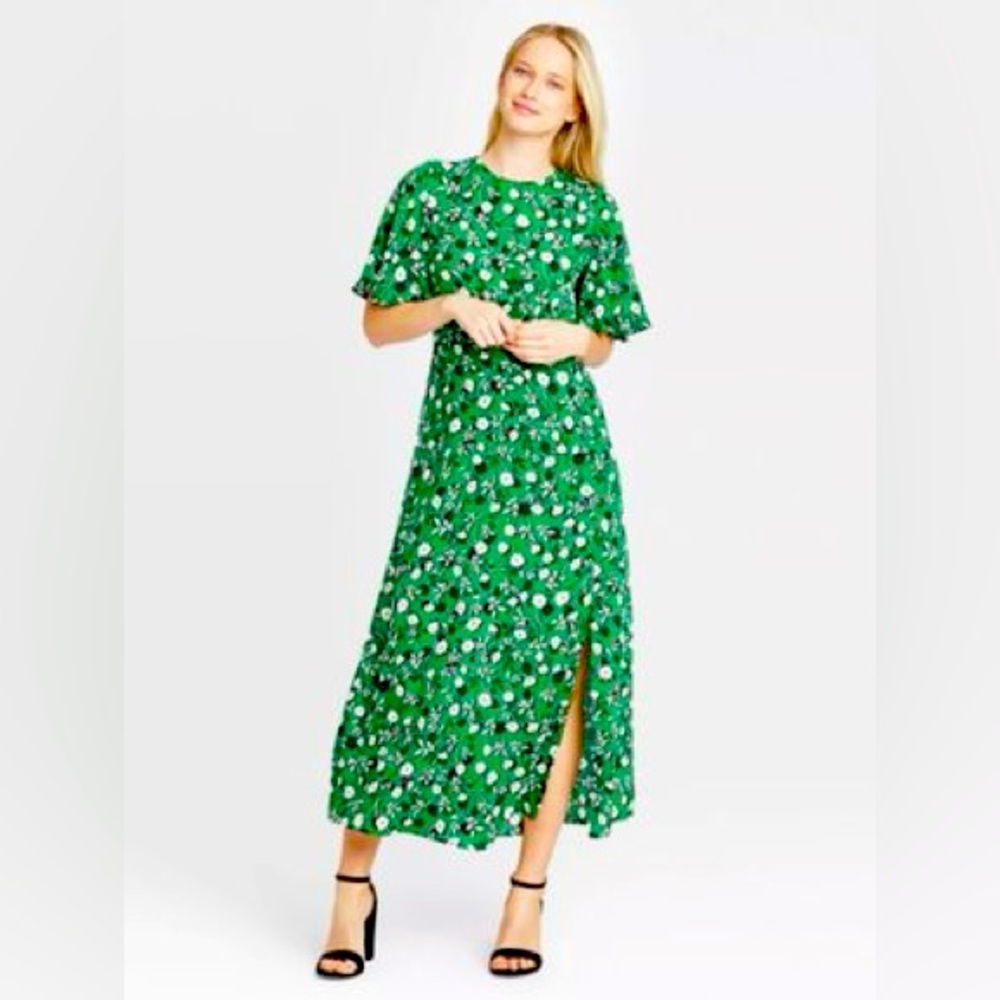 •WHO WHAT WEAR green floral dress•